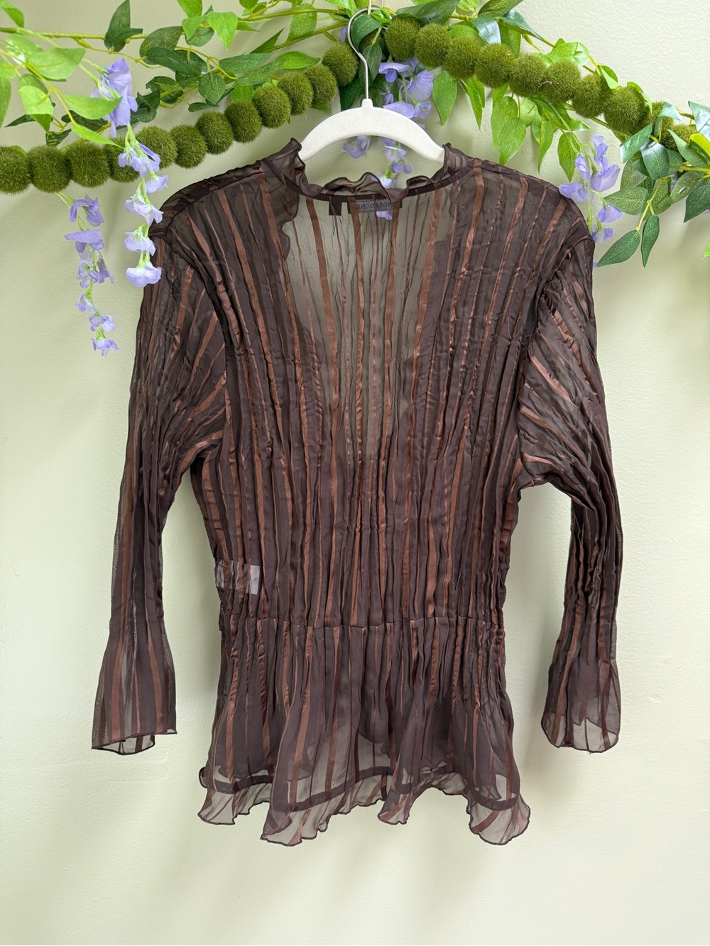 Notations Y2K Brown Sheer Boho Tie Front Top, size XL - Picture 7 of 7